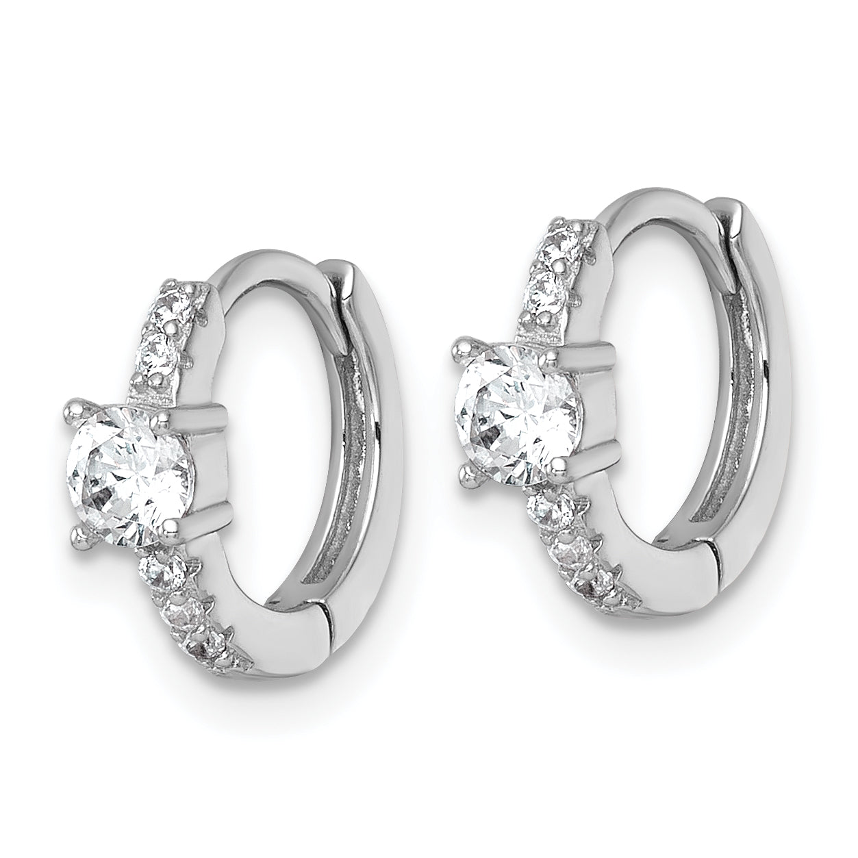 Sterling Silver Rhodium-plated Polished CZ Round Hinged Hoop Earrings