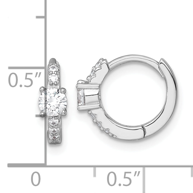 Sterling Silver Rhodium-plated Polished CZ Round Hinged Hoop Earrings