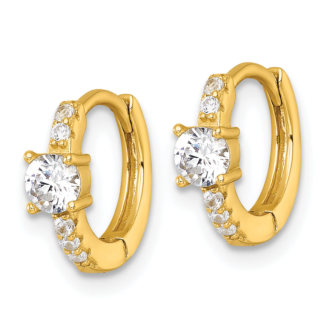 Sterling Silver Gold-tone Polished CZ Round Hinged Hoop Earrings Secondary image