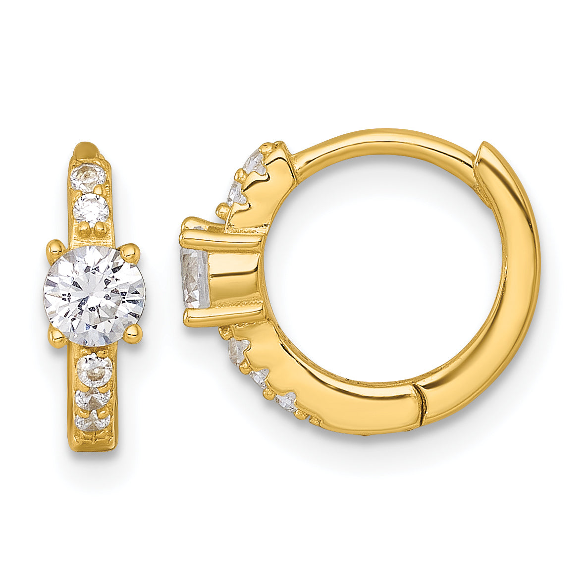 Sterling Silver Gold-tone Polished CZ Round Hinged Hoop Earrings