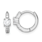 Sterling Silver Rhodium-plated Polished CZ Round Hinged Hoop Earrings