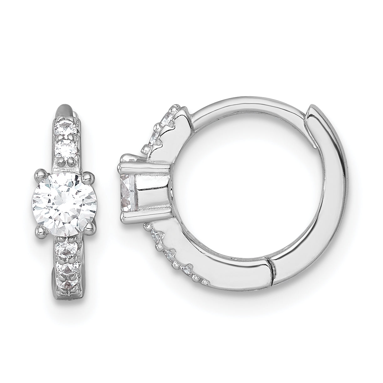 Sterling Silver Rhodium-plated Polished CZ Round Hinged Hoop Earrings