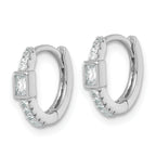 Sterling Silver Rhodium-plated Polished Round and Emerald-cut CZ Round Hinged Hoop Earrings