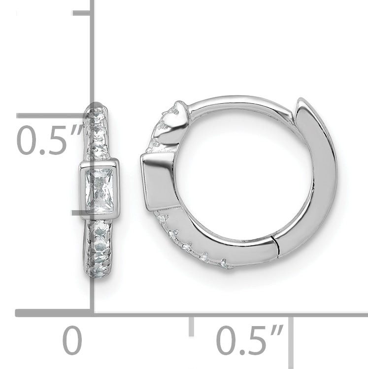 Sterling Silver Rhodium-plated Polished Round and Emerald-cut CZ Round Hinged Hoop Earrings