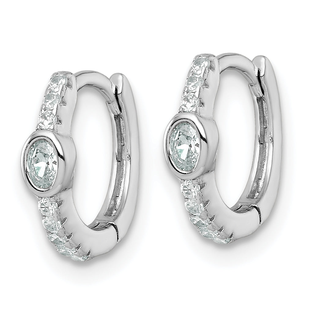 Sterling Silver Rhodium-plated Polished Round and Oval CZ Round Hinged Hoop Earrings Secondary image