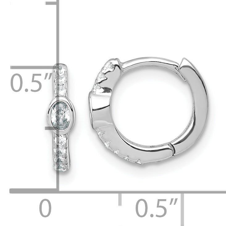 Sterling Silver Rhodium-plated Polished Round and Oval CZ Round Hinged Hoop Earrings