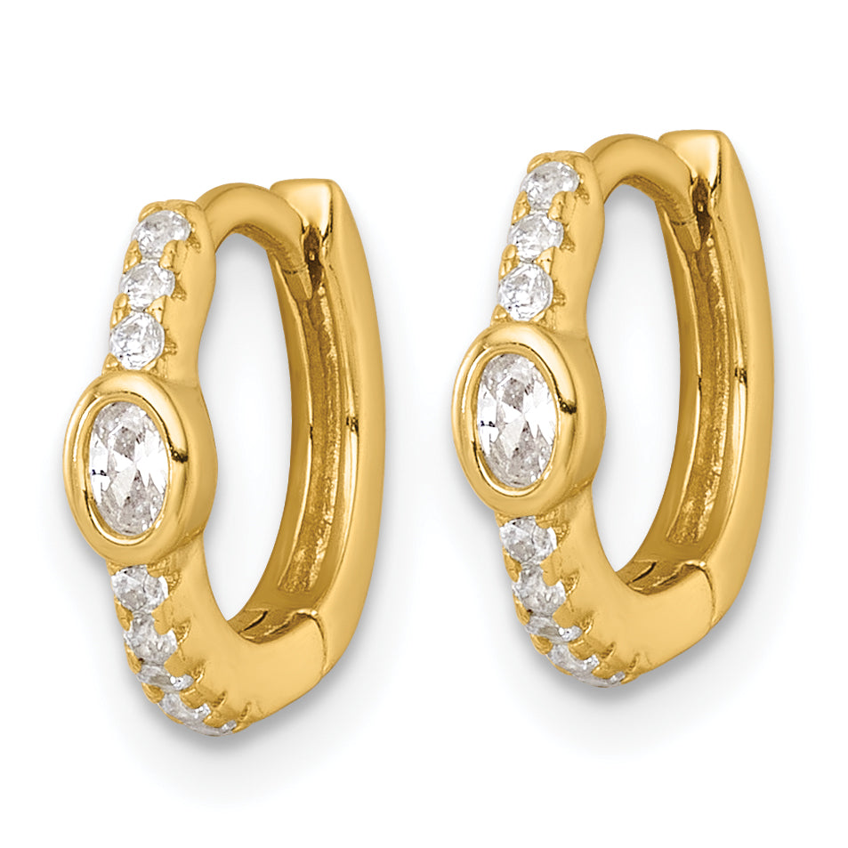 Sterling Silver Gold-tone Polished Round and Oval CZ Round Hinged Hoop Earrings