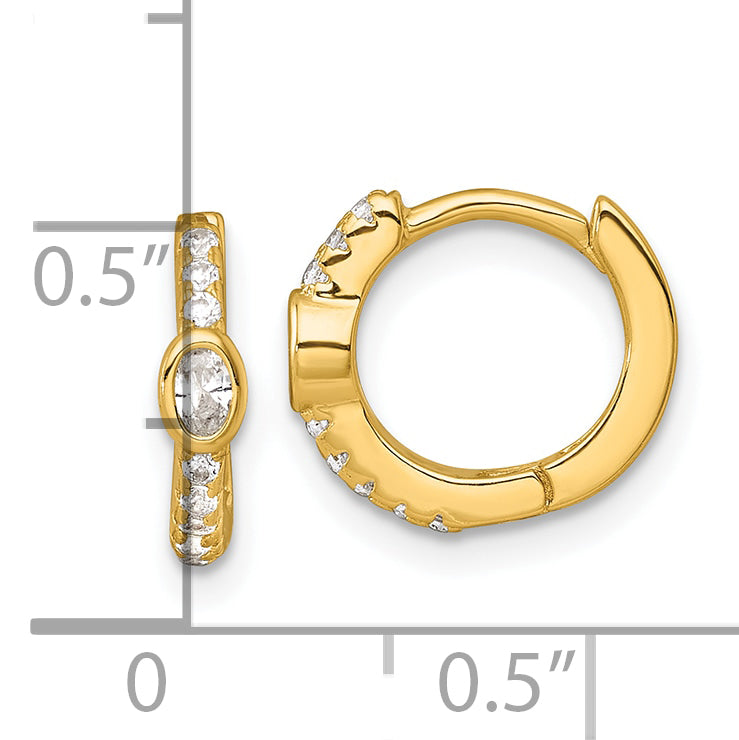 Sterling Silver Gold-tone Polished Round and Oval CZ Round Hinged Hoop Earrings