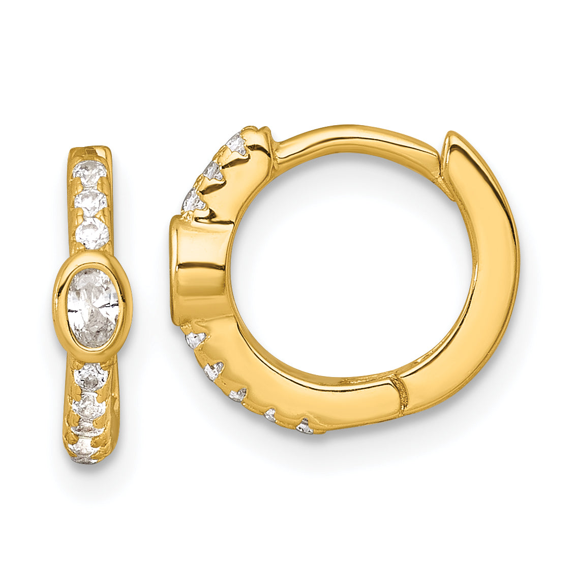Sterling Silver Gold-tone Polished Round and Oval CZ Round Hinged Hoop Earrings