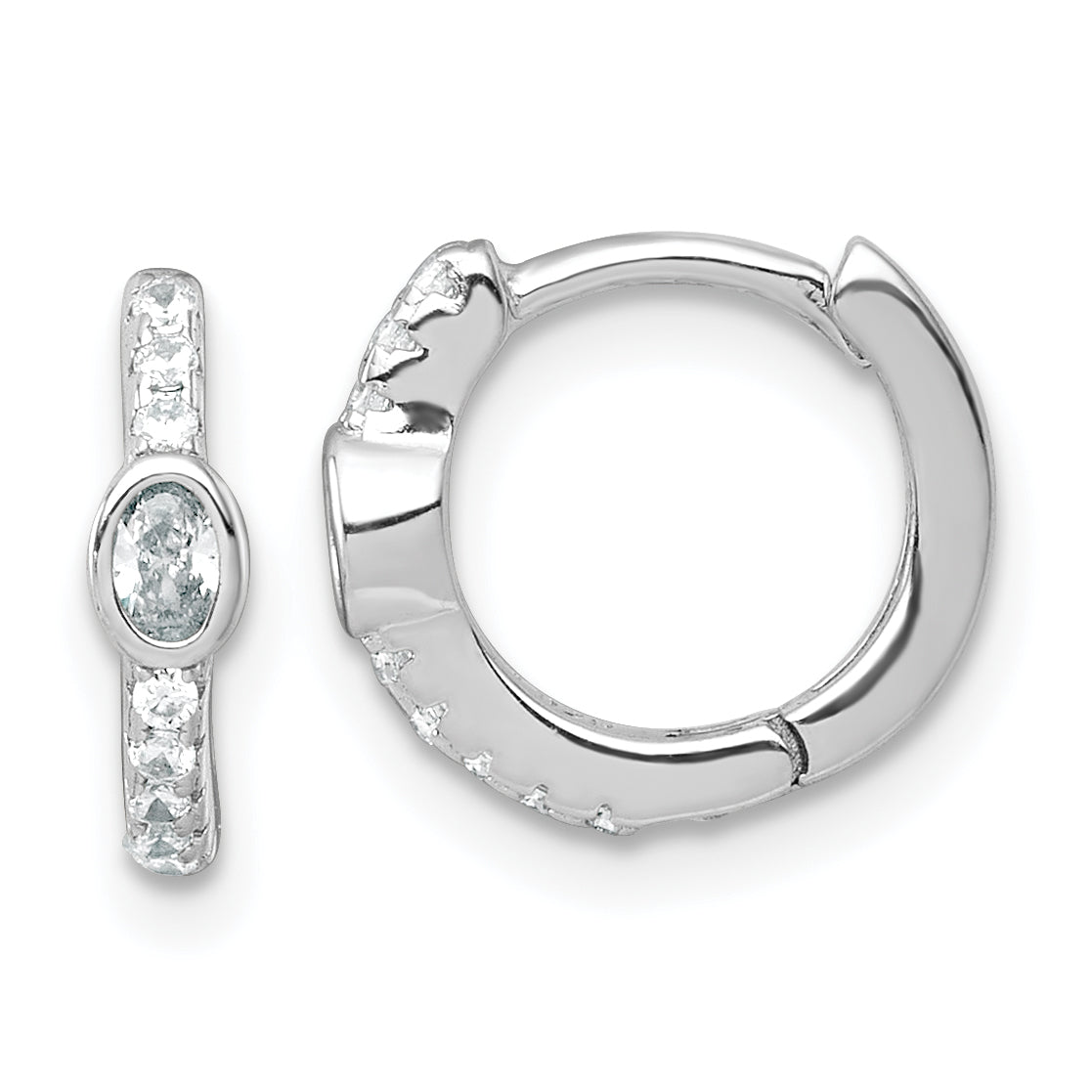 Sterling Silver Rhodium-plated Polished Round and Oval CZ Round Hinged Hoop Earrings Main image