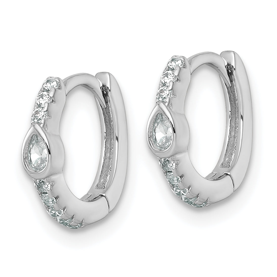 Sterling Silver Rhodium-plated Polished Round and Pear Shaped CZ Round Hinged Hoop Earrings Secondary image