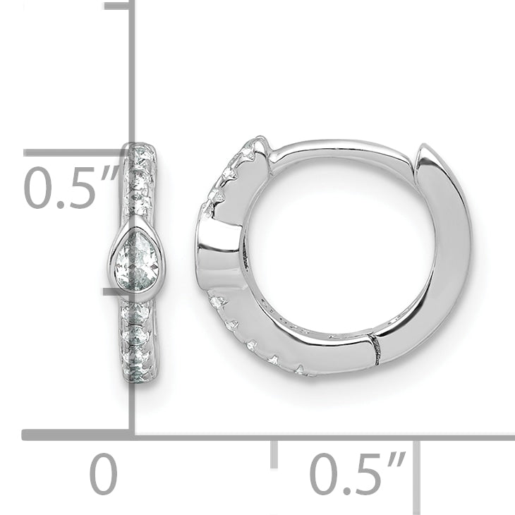 Sterling Silver Rhodium-plated Polished Round and Pear Shaped CZ Round Hinged Hoop Earrings