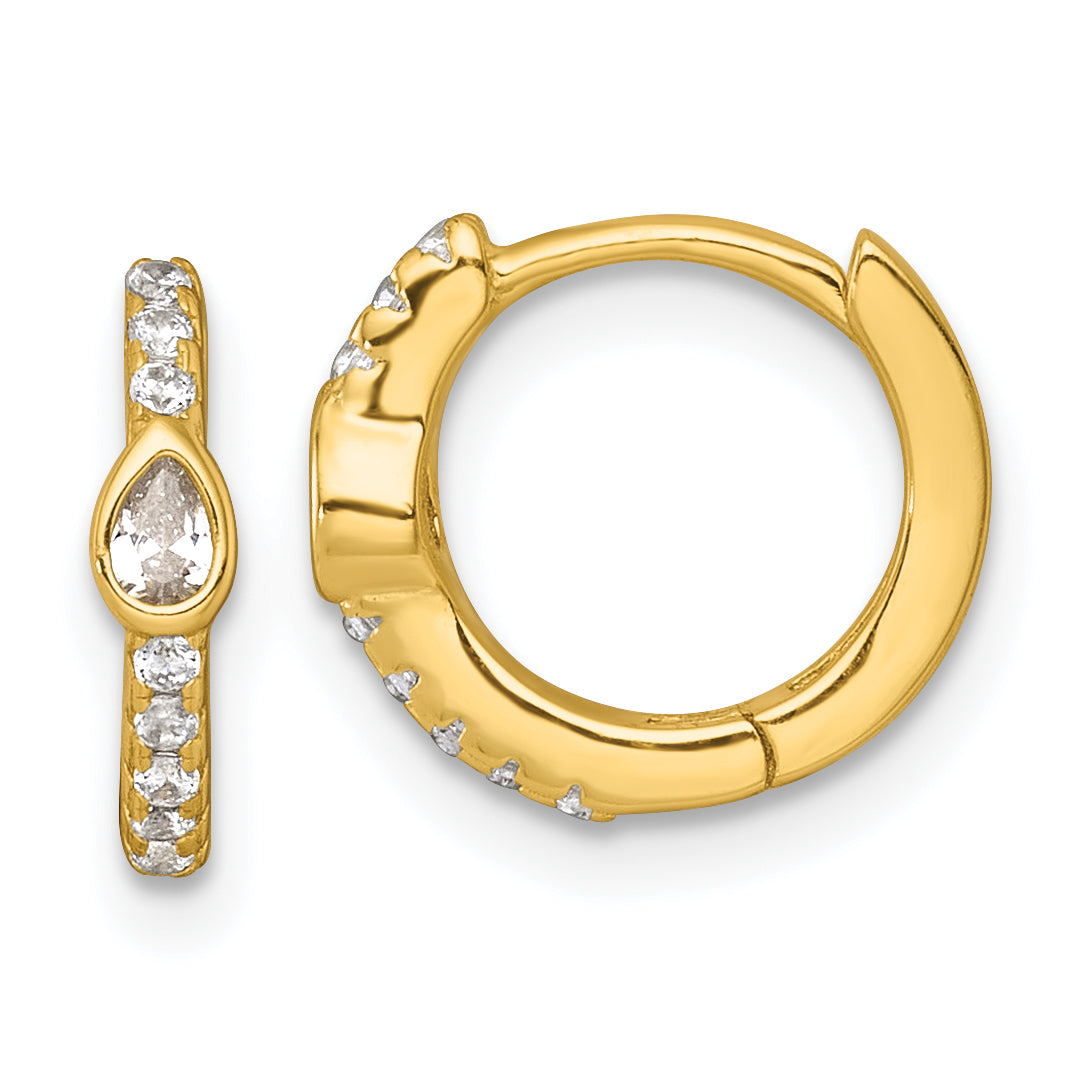 Sterling Silver Gold-tone Polished Round and Pear Shaped CZ Round Hinged Hoop Earrings Main image