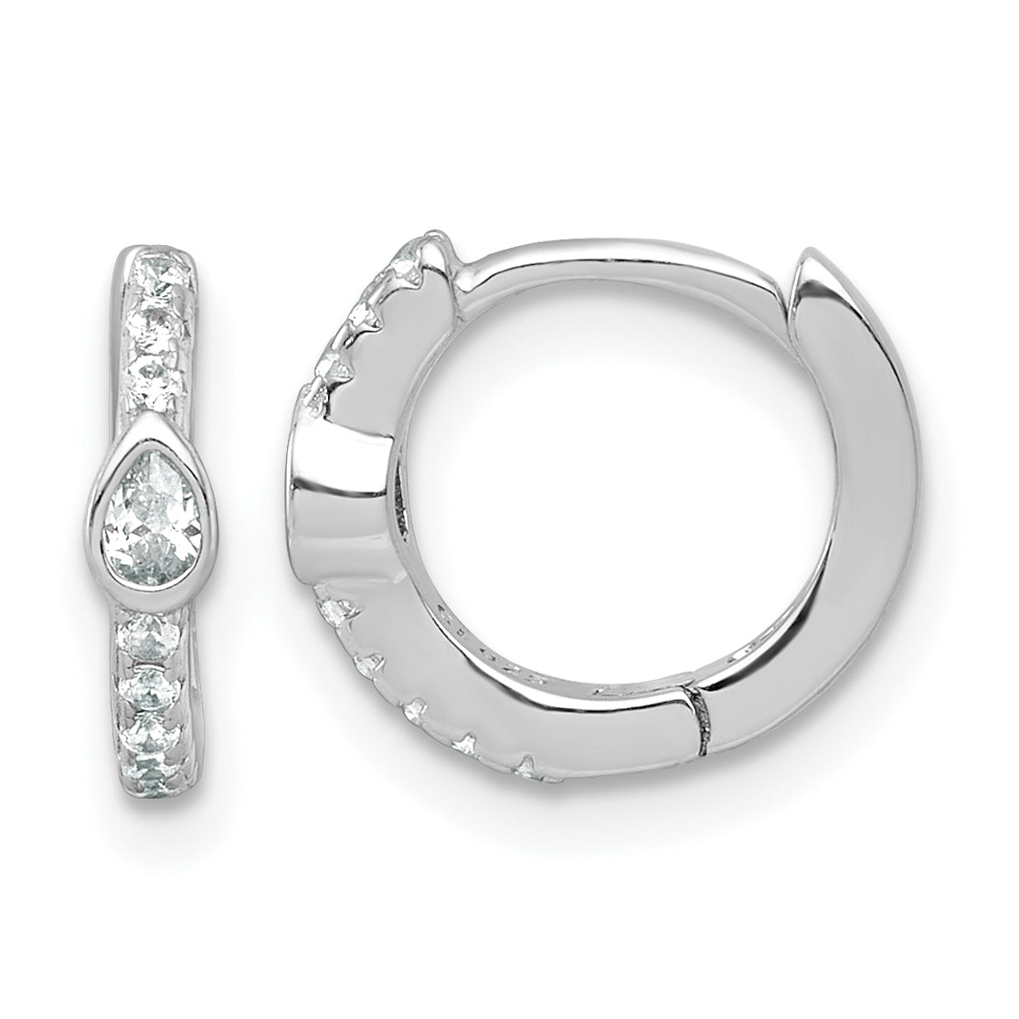 Sterling Silver Rhodium-plated Polished Round and Pear Shaped CZ Round Hinged Hoop Earrings