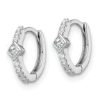 Sterling Silver Rhodium-plated Polished Round and Square CZ Round Hinged Hoop Earrings