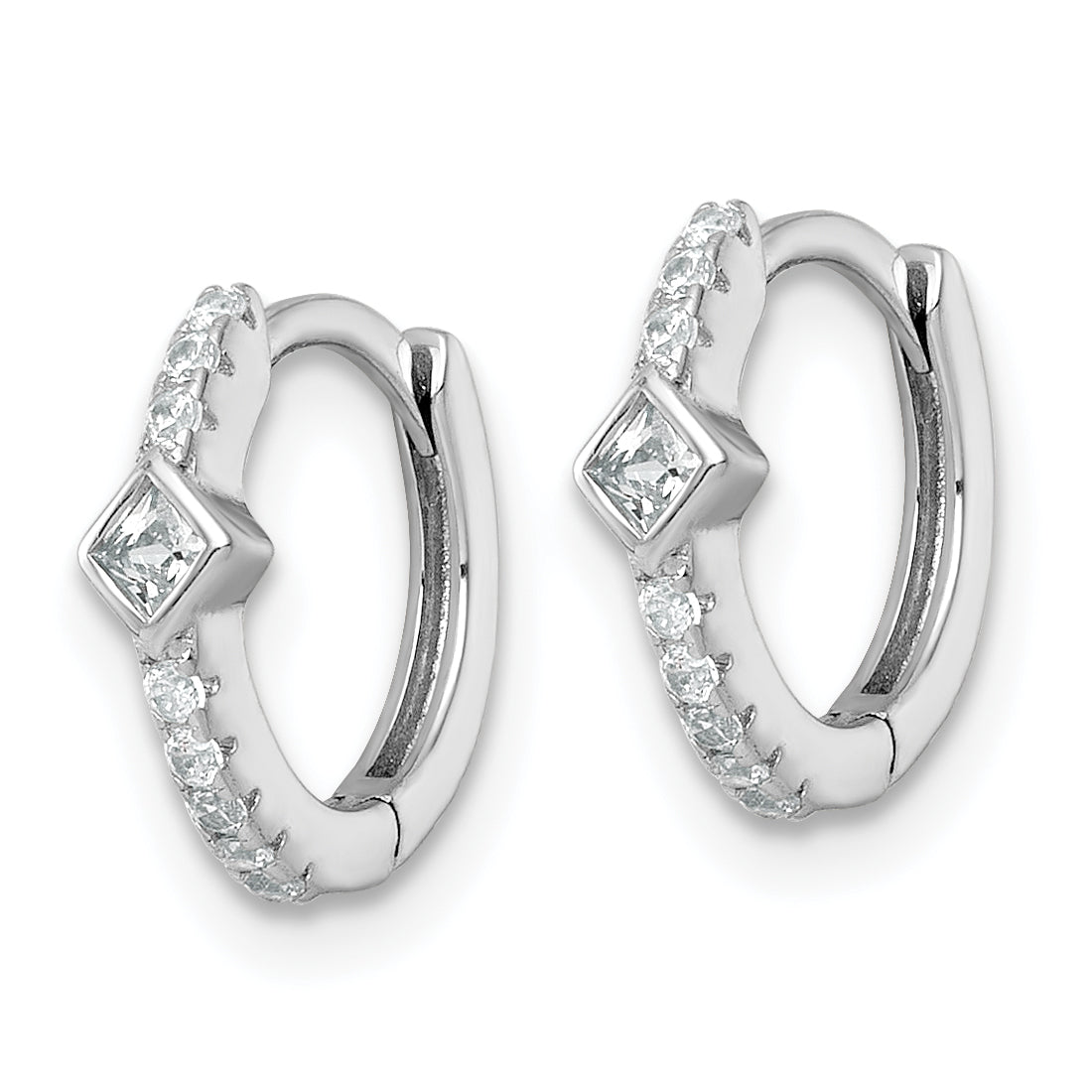 Sterling Silver Rhodium-plated Polished Round and Square CZ Round Hinged Hoop Earrings