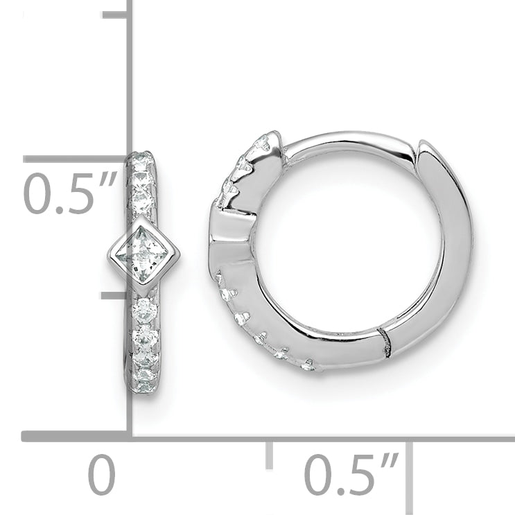 Sterling Silver Rhodium-plated Polished Round and Square CZ Round Hinged Hoop Earrings