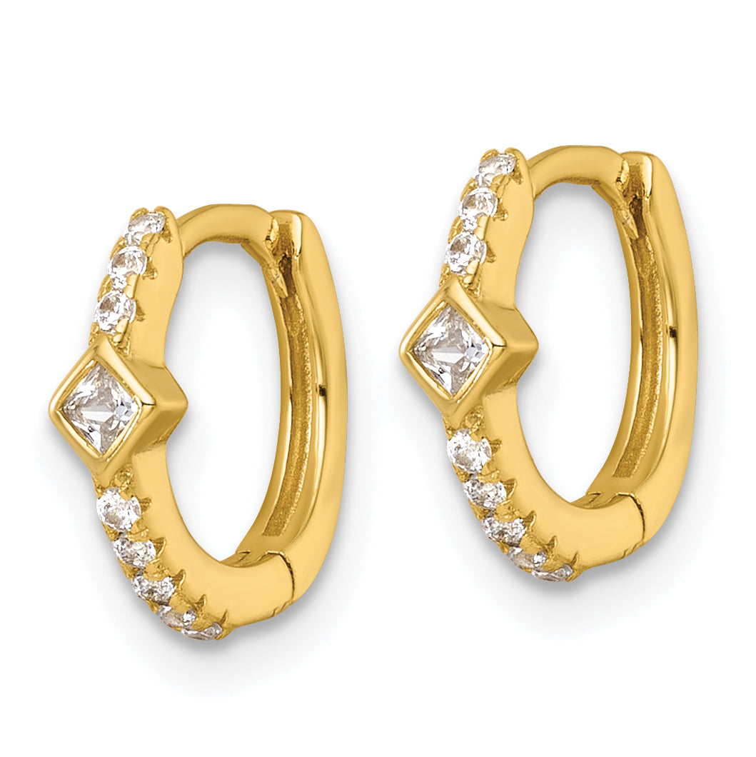 Sterling Silver Gold-tone Polished Round and Square CZ Round Hinged Hoop Earrings Secondary image
