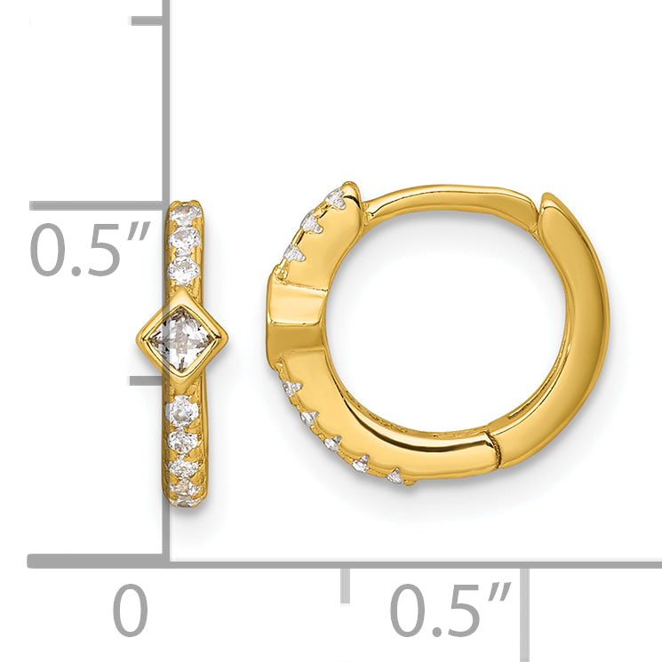Sterling Silver Gold-tone Polished Round and Square CZ Round Hinged Hoop Earrings