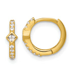 Sterling Silver Gold-tone Polished Round and Square CZ Round Hinged Hoop Earrings