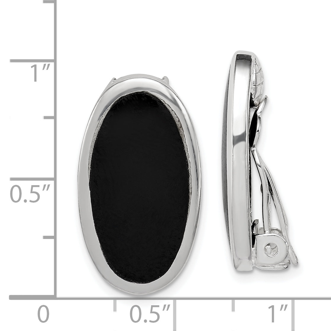Exquisite Sterling Silver Rhodium-Plated Polished Onyx Non-Pierced Oval Earrings | Premium Jewelry Secondary image