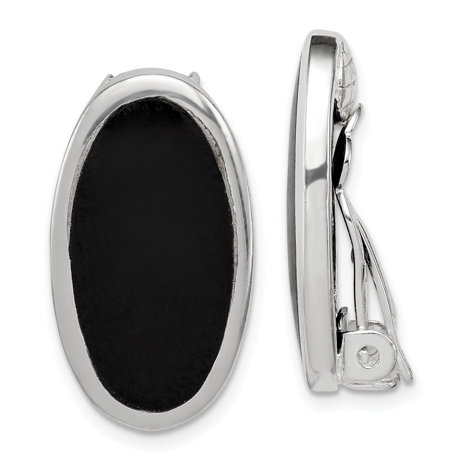 Sterling Silver Rhodium-plated Polished Onyx Non-Pierced Oval Earrings Main image