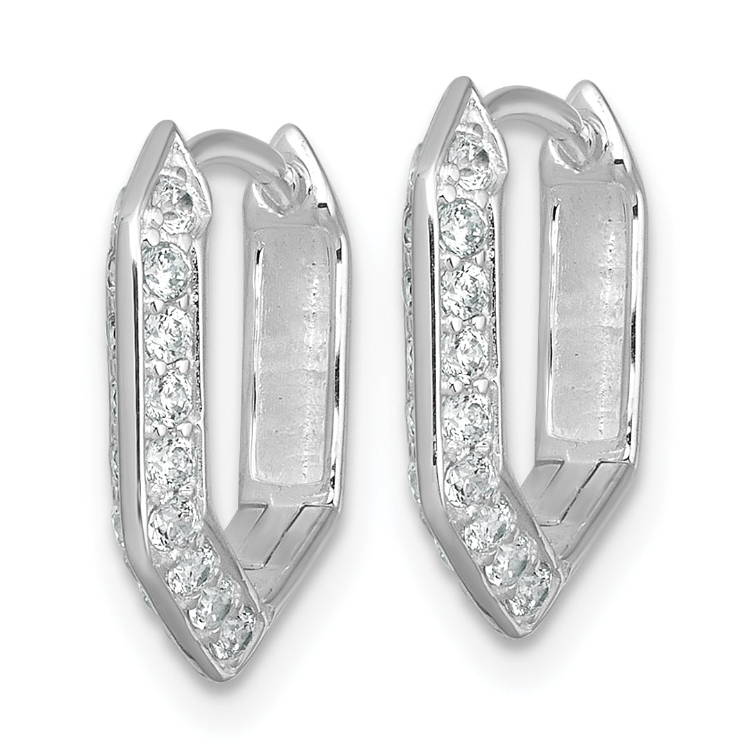 Sterling Silver Rhodium-plated Polished CZ Geometric Hinged Hoop Earrings