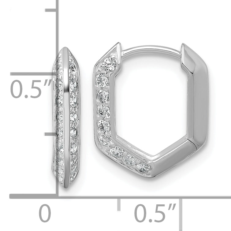 Sterling Silver Rhodium-plated Polished CZ Geometric Hinged Hoop Earrings
