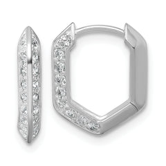 Sterling Silver Rhodium-plated Polished CZ Geometric Hinged Hoop Earrings