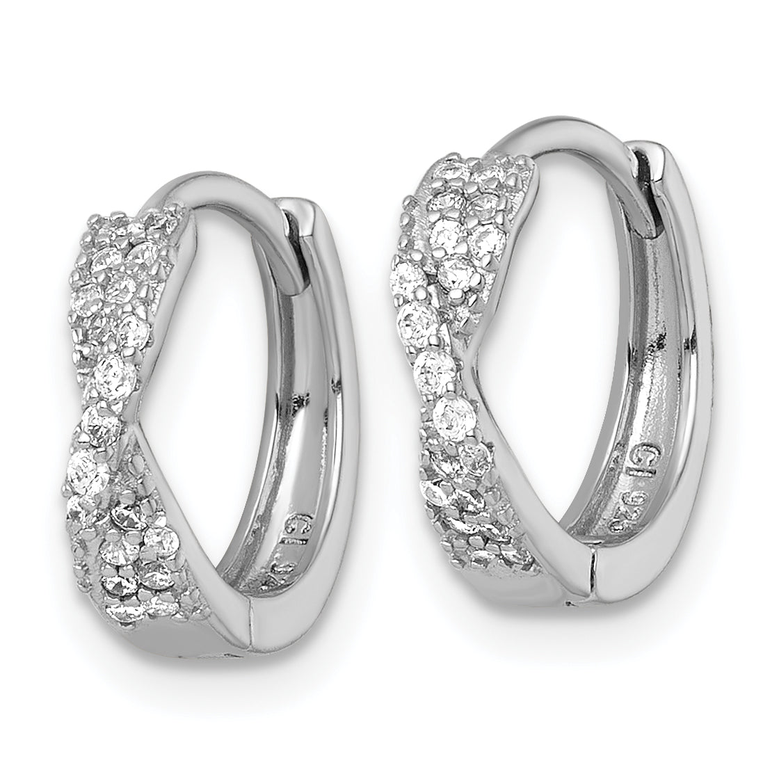 Sterling Silver Rhodium-plated Polished CZ -X- Round Hinged Hoop Earrings Secondary image