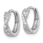 Sterling Silver Rhodium-plated Polished CZ -X- Round Hinged Hoop Earrings