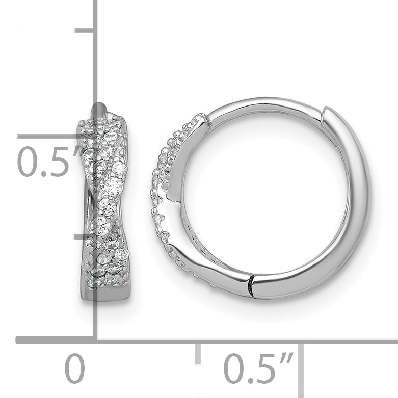 Sterling Silver Rhodium-plated Polished CZ -X- Round Hinged Hoop Earrings
