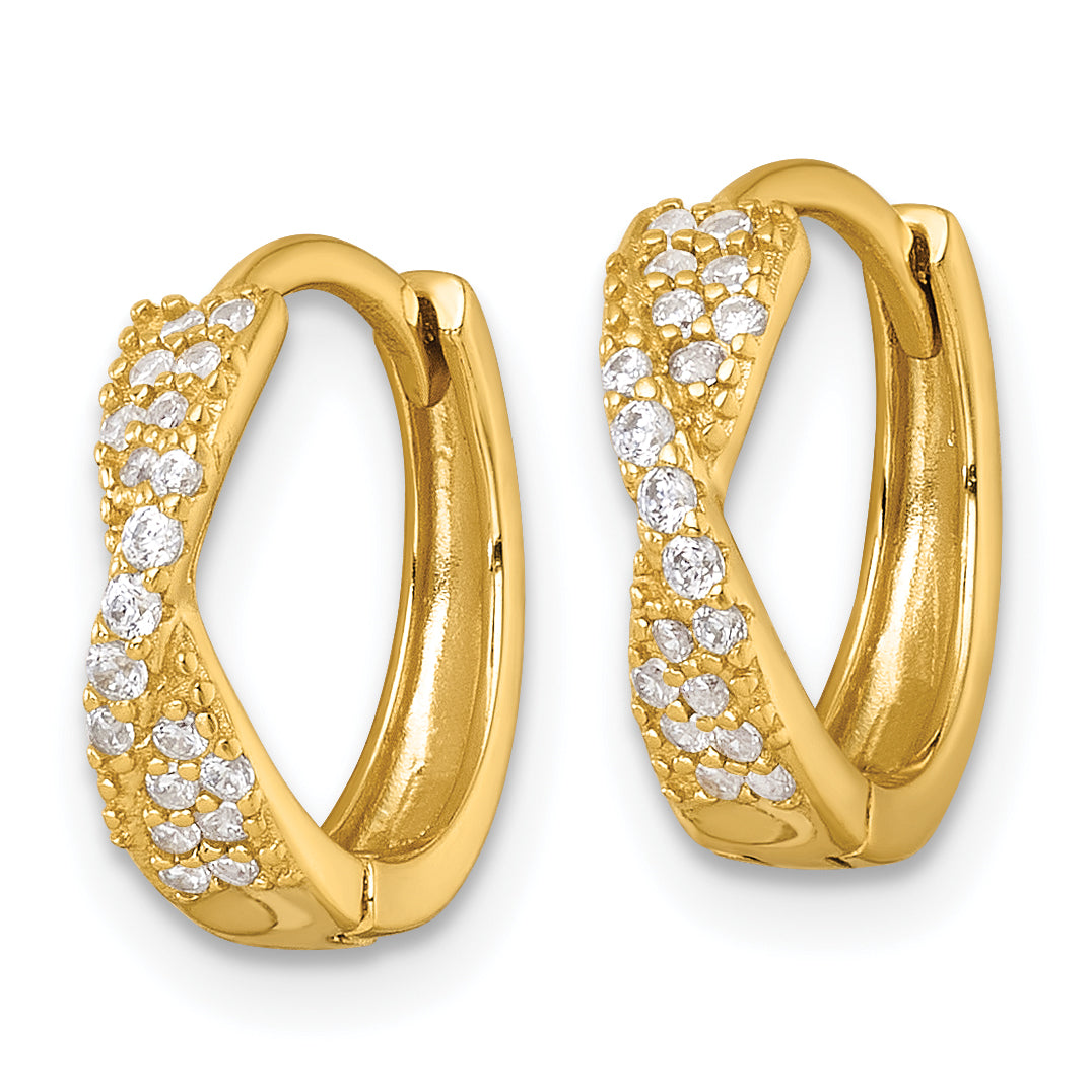 Sterling Silver Gold-tone Polished CZ -X- Round Hinged Hoop Earrings Secondary image