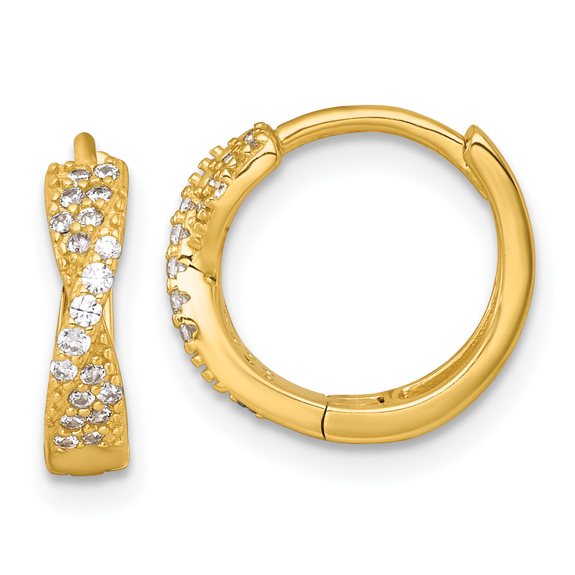 Sterling Silver Gold-tone Polished CZ -X- Round Hinged Hoop Earrings Main image