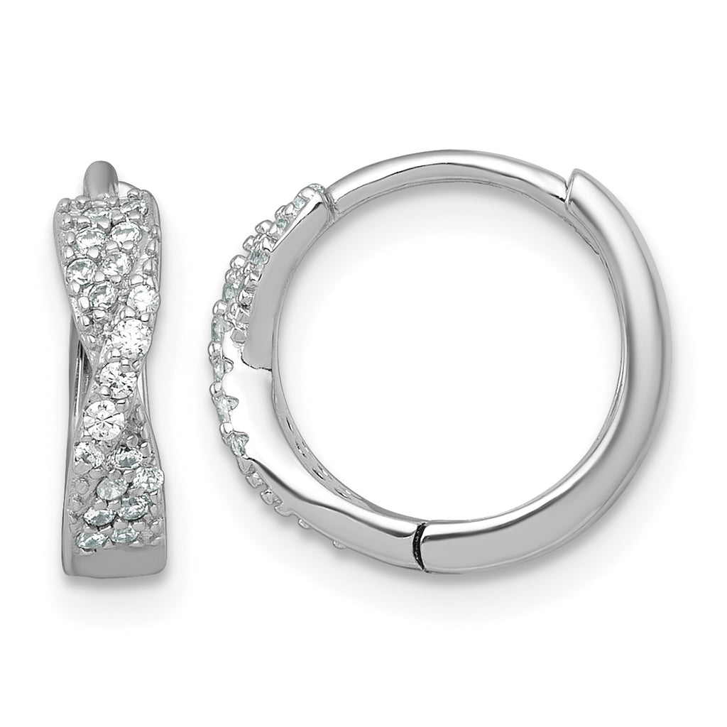 Sterling Silver Rhodium-plated Polished CZ -X- Round Hinged Hoop Earrings