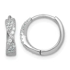 Sterling Silver Rhodium-plated Polished CZ -X- Round Hinged Hoop Earrings