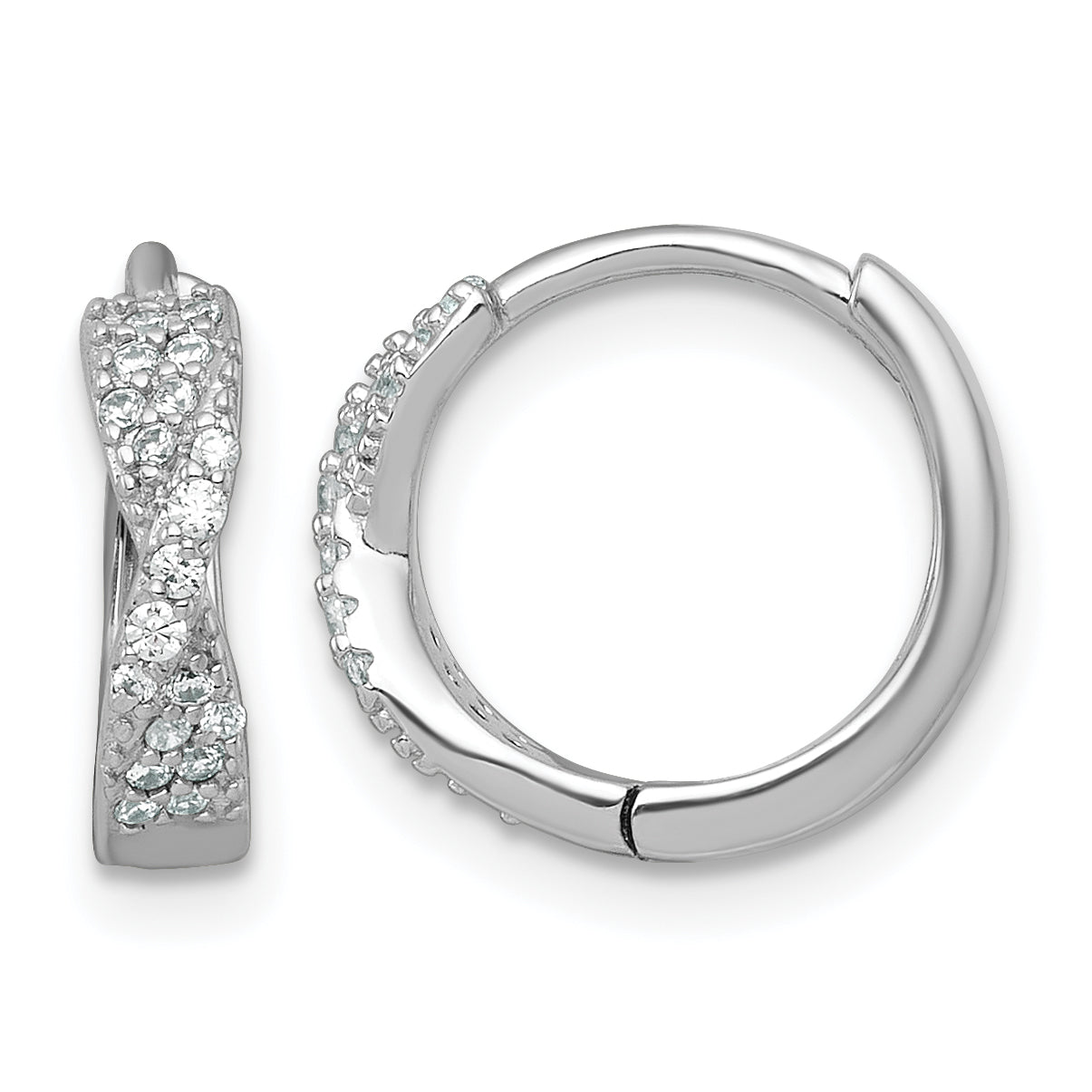 Sterling Silver Rhodium-plated Polished CZ -X- Round Hinged Hoop Earrings