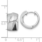 Sterling Silver Rhodium-plated Polished Black and White CZ Round Hinged Hoop Earrings