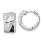 Sterling Silver Rhodium-plated Polished Black and White CZ Round Hinged Hoop Earrings