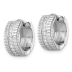Sterling Silver Rhodium-plated Polished and Grooved CZ 6.2mm Hinged Hoop Earrings