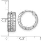 Sterling Silver Rhodium-plated Polished and Grooved CZ 6.2mm Hinged Hoop Earrings