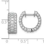 Sterling Silver Rhodium-plated Polished and Beaded CZ Round Hinged Hoop Earrings