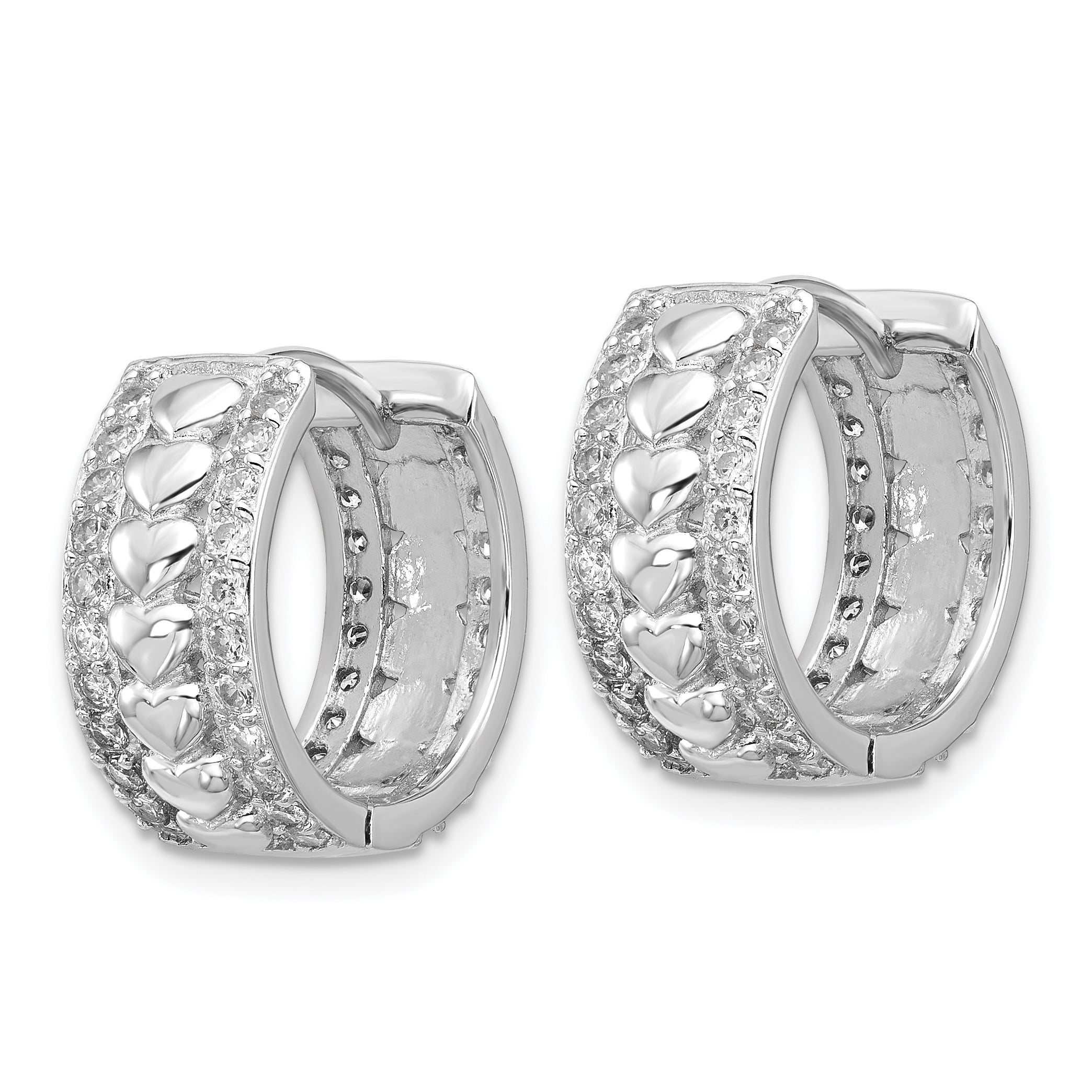 Sterling Silver Rhodium-plated CZ Polished Hearts Hinged Hoop Earrings Secondary image