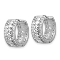 Sterling Silver Rhodium-plated CZ Polished Hearts Hinged Hoop Earrings