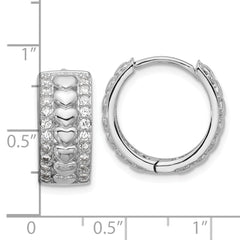 Sterling Silver Rhodium-plated CZ Polished Hearts Hinged Hoop Earrings