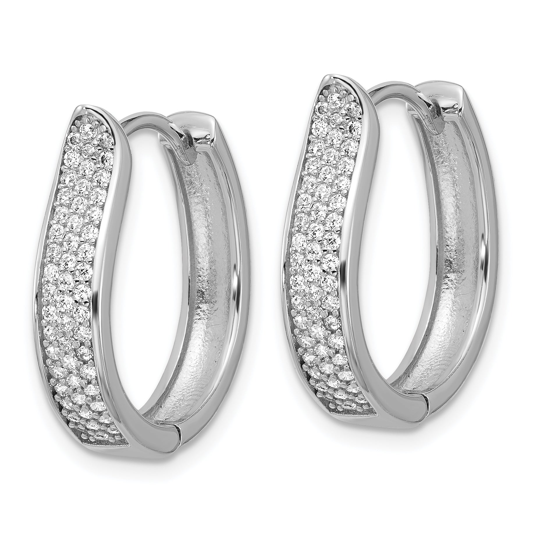 Sterling Silver Rhodium-plated CZ Polished Curved Hinged Hoop Earrings