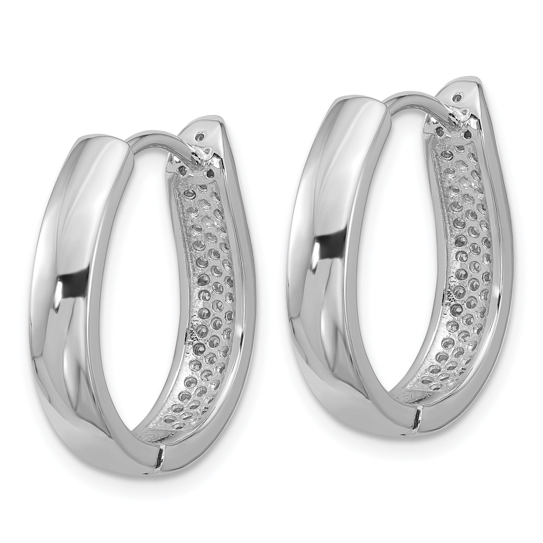 Sterling Silver Rhodium-plated CZ Polished Curved Hinged Hoop Earrings