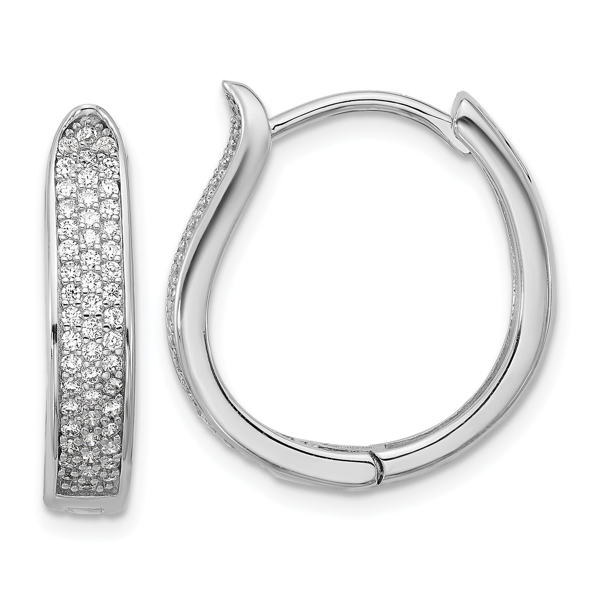 Sterling Silver Rhodium-plated CZ Polished Curved Hinged Hoop Earrings
