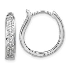 Sterling Silver Rhodium-plated CZ Polished Curved Hinged Hoop Earrings