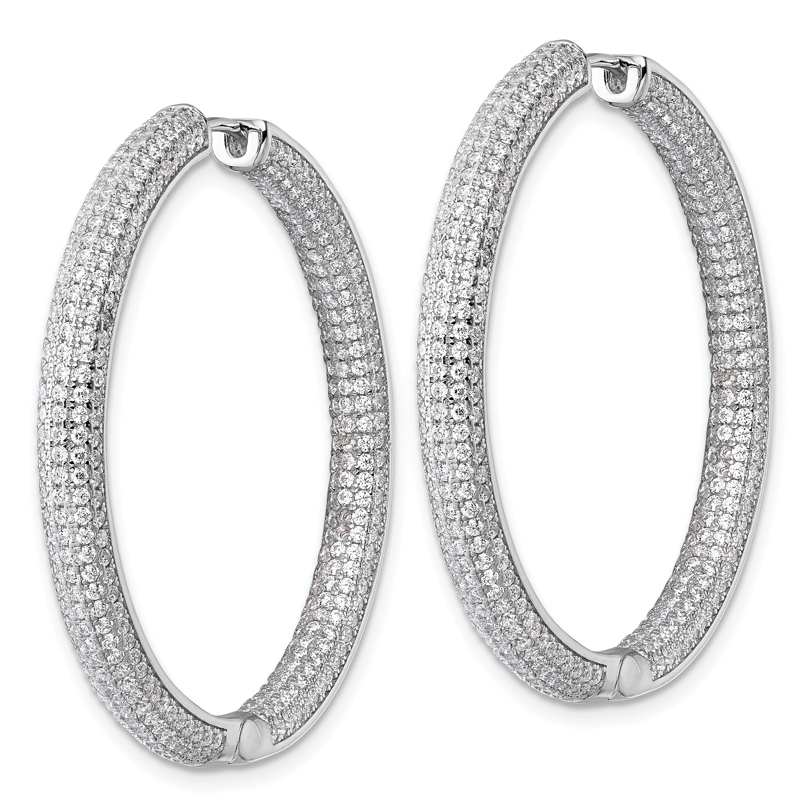 Sterling Silver Rhodium-plated In and Out CZ Pave 3.7 x 39mm Hinged Hoop Earrings